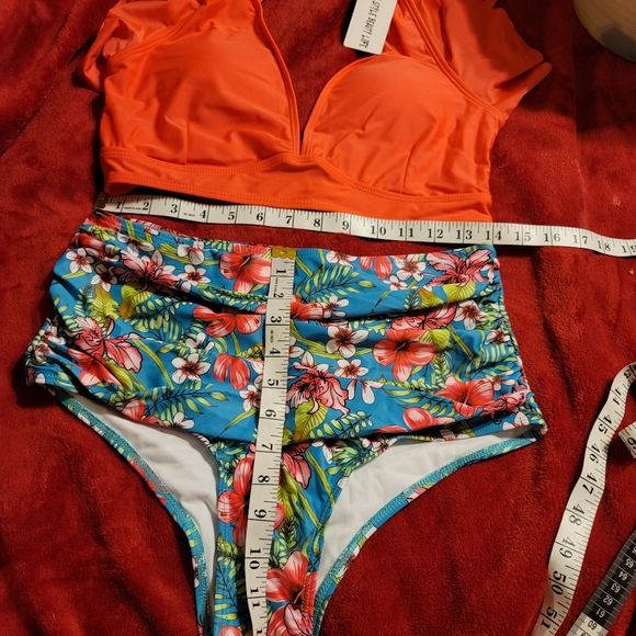 NWT WOMENS RUFFLE HIGH WAIST Swimsuit Two Piece Push Up Tropical Print Bikini - Picture 8 of 10